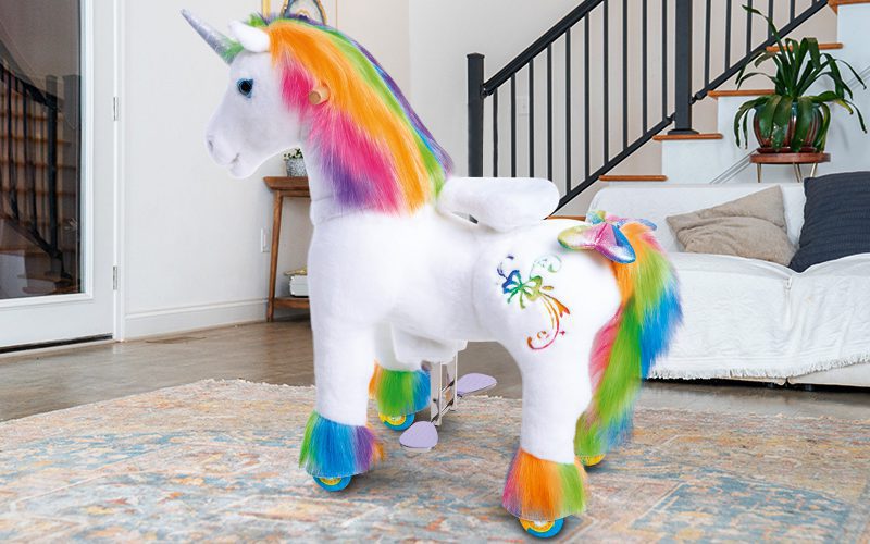 X-detial1 rainbow ride-on unicorn toy