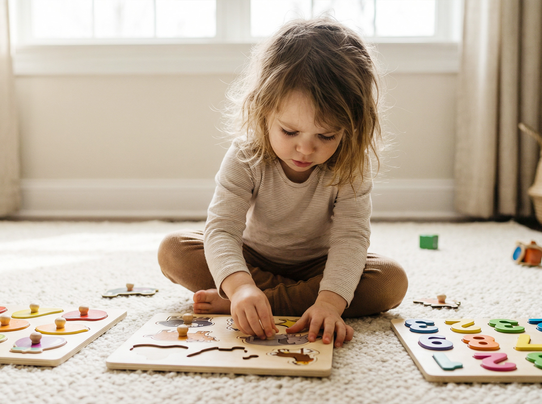 3 year old girl playing puzzles