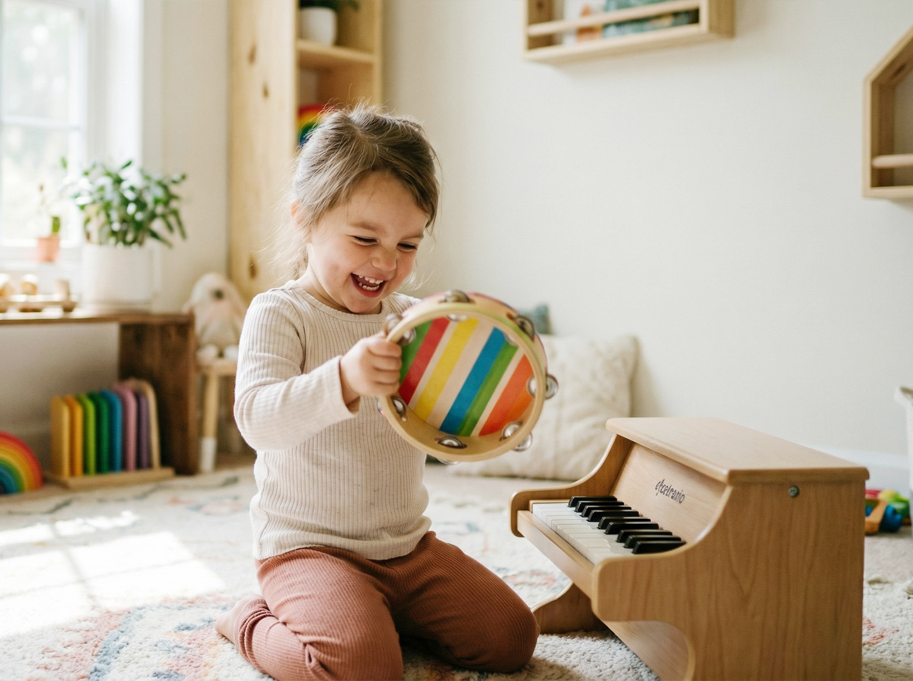 3 year old girl playing drum