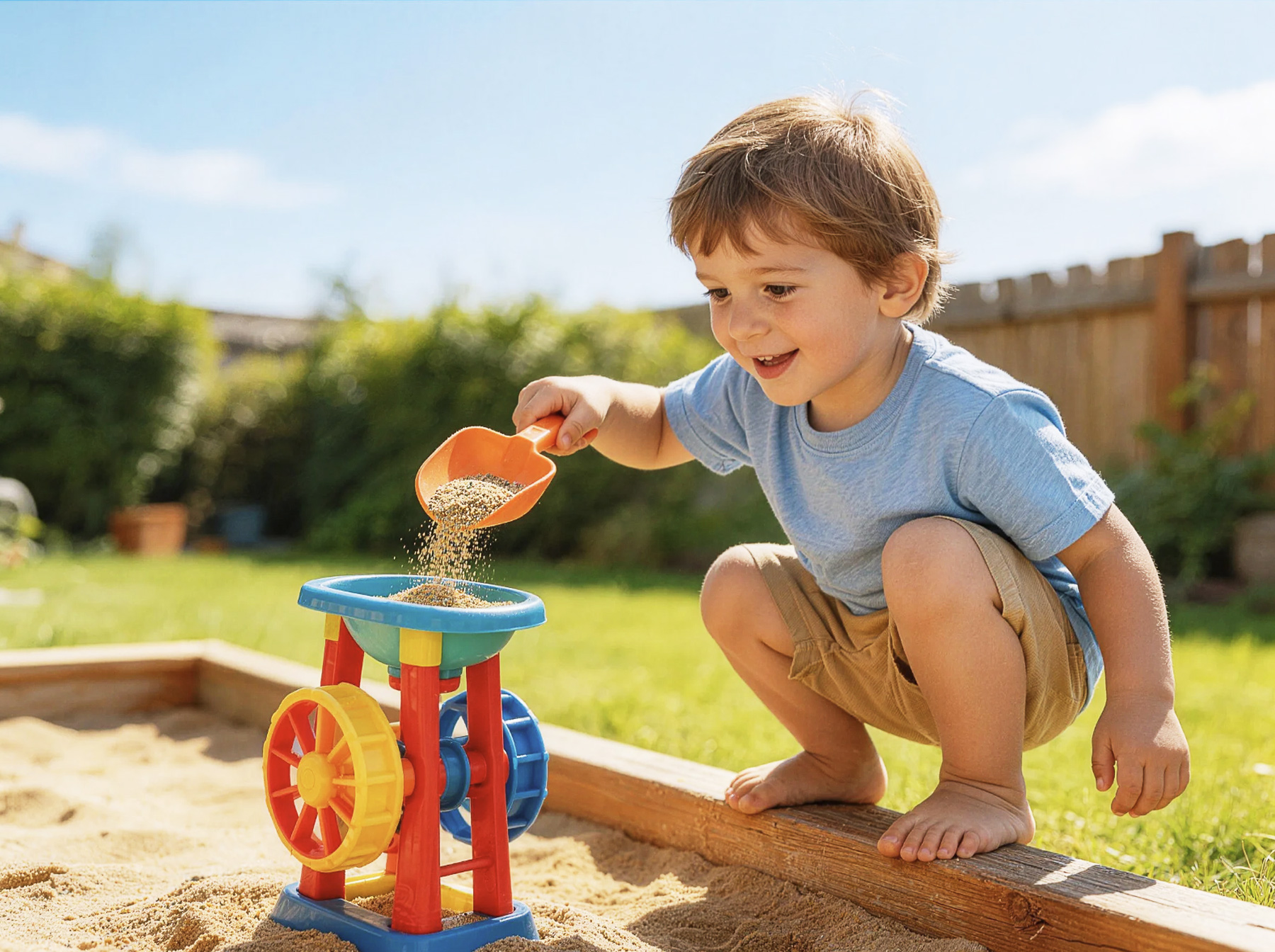 child playing sand toy outdoors