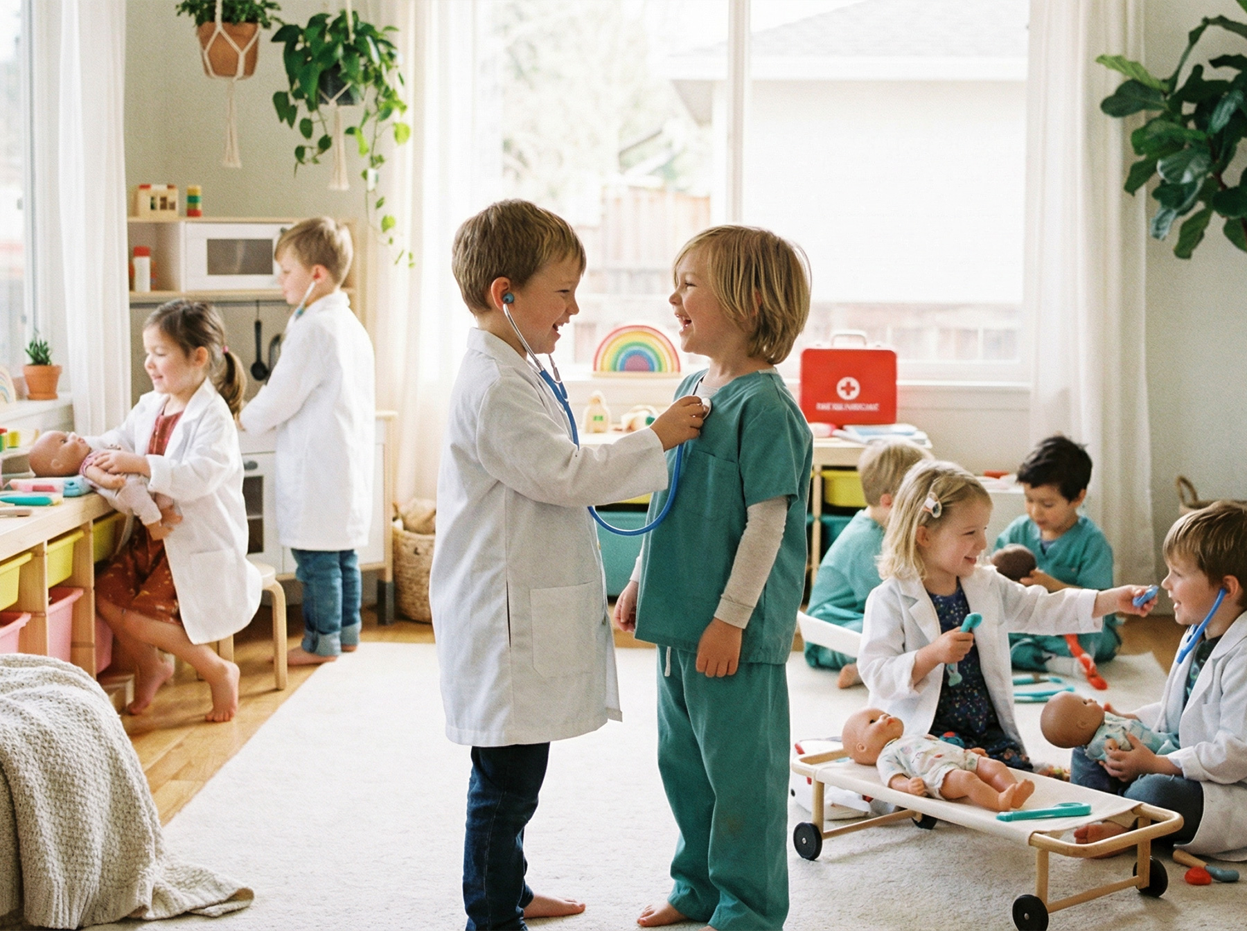 kids playing pretend doctor role play