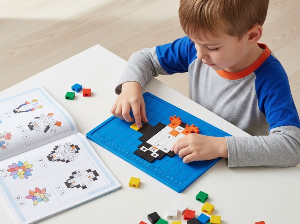 3-year-old boy playing with educational toy