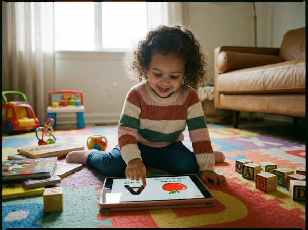 3-year-old girl learning letter a