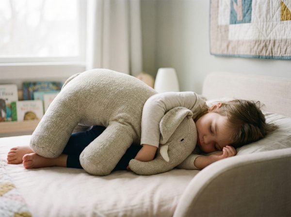 3-year-old girl sleeping with soft toy