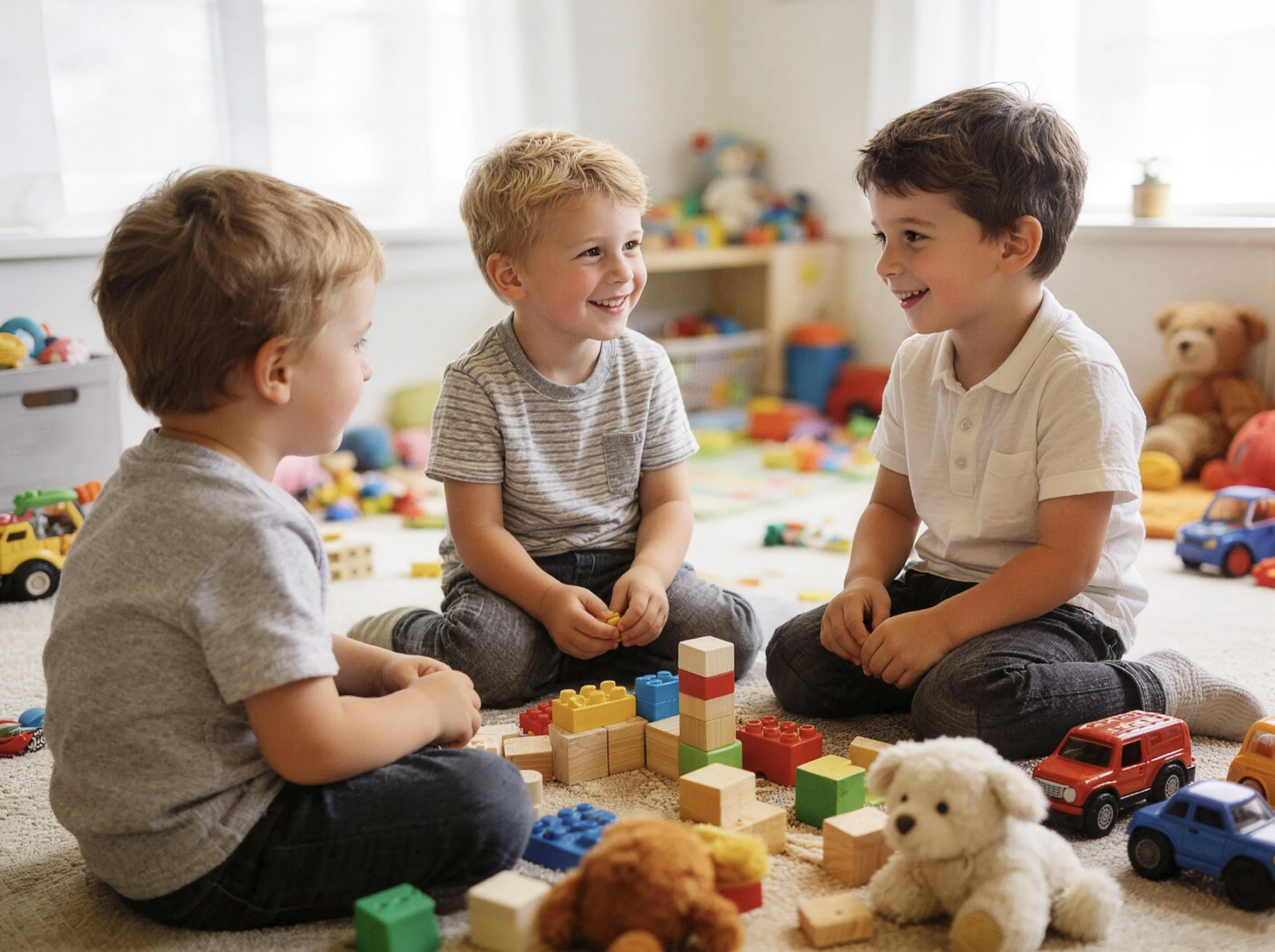 kids playing together toys