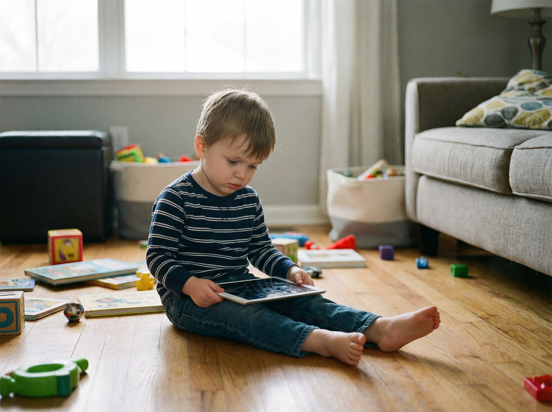 toddler using tablet instead of active play