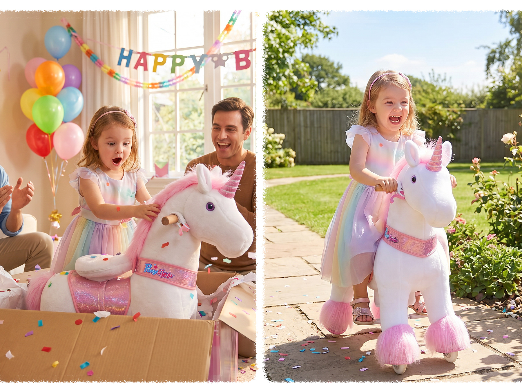 3-year-old surprised at birthday gift vs playing daily with ride-on toy