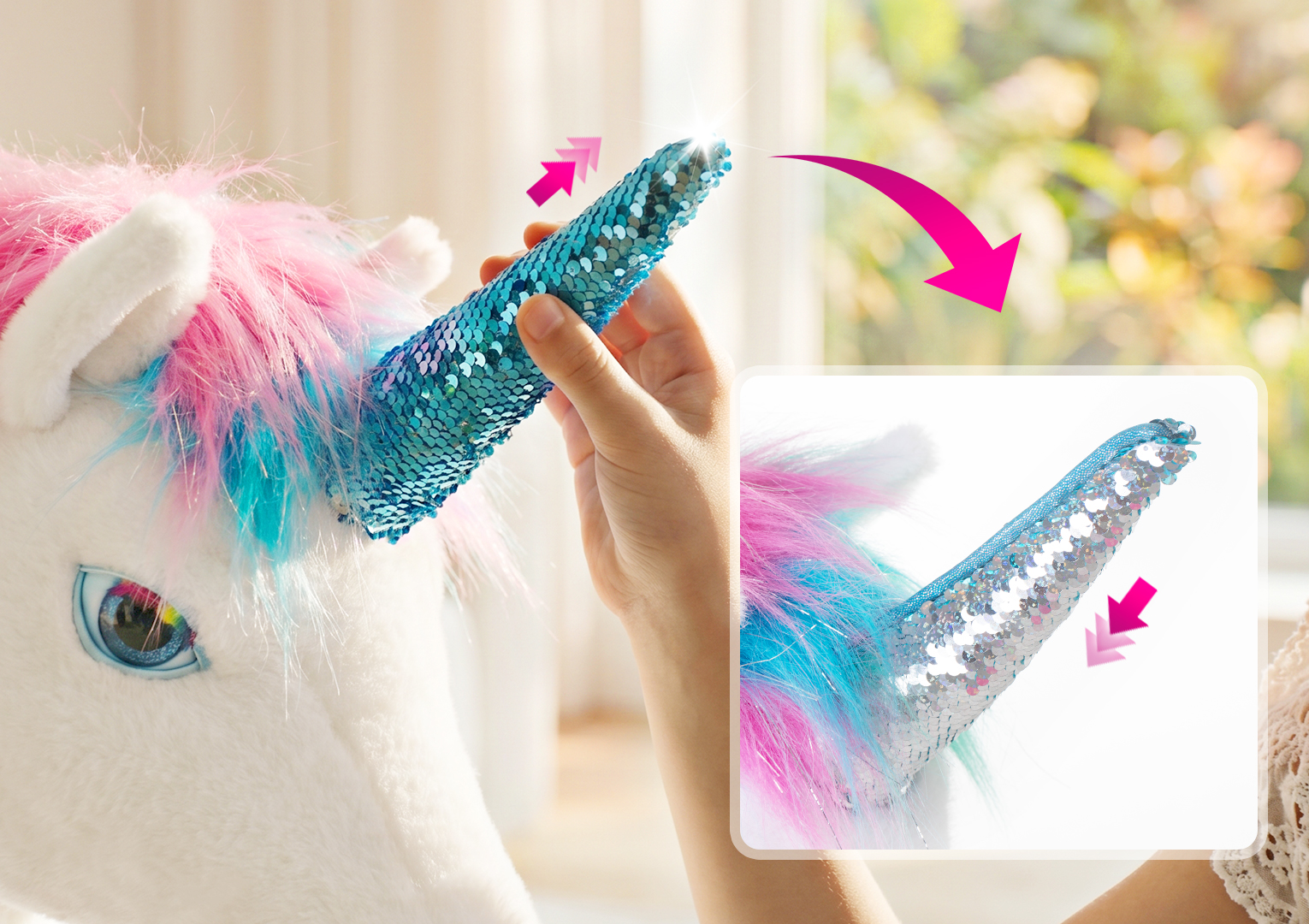 Reversible sequin horn detail