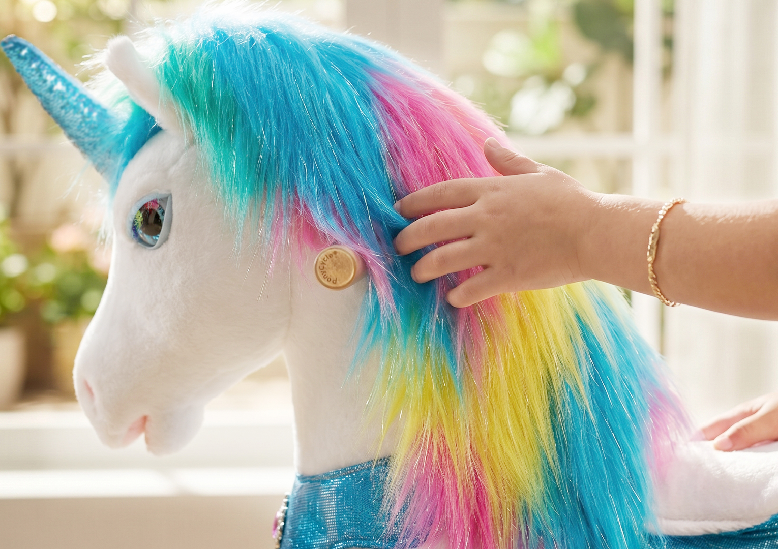 Shimmering mane threads detail